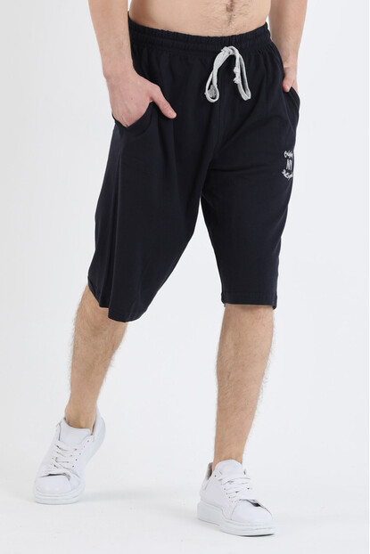 Erkek Uzun Düz Renk Örme Şort-Kapri