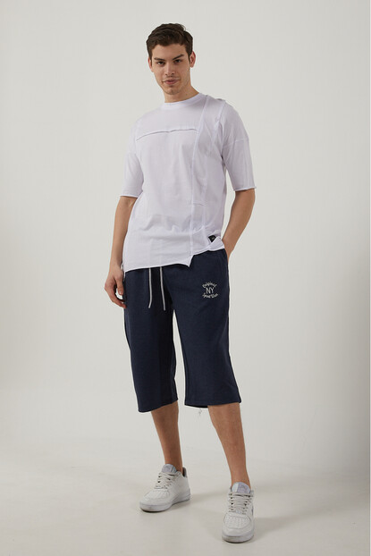 Erkek Uzun Düz Renk Örme Şort-Kapri