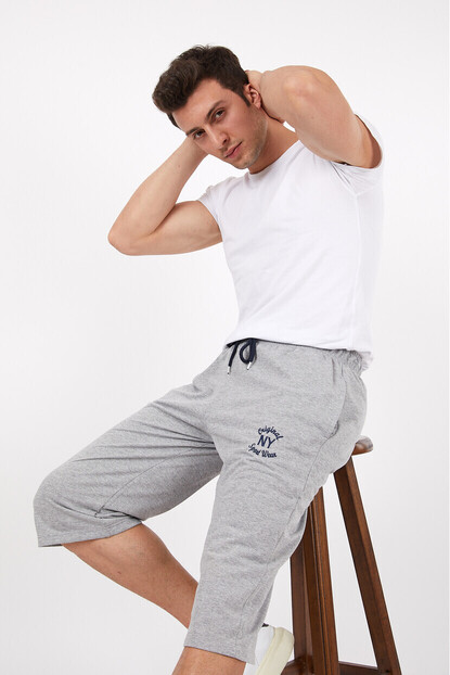 Erkek Uzun Düz Renk Örme Şort-Kapri