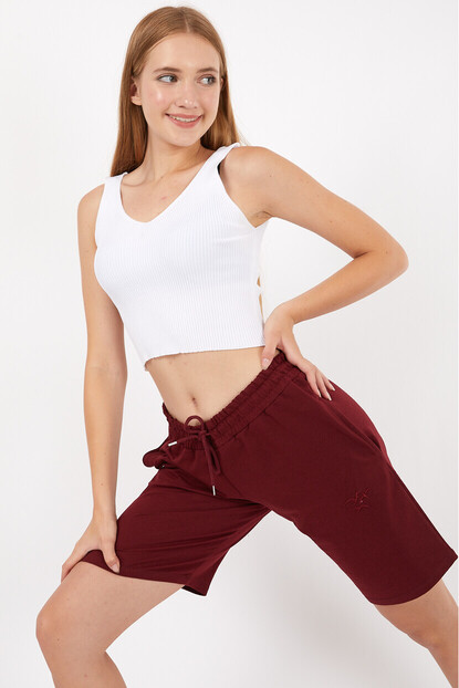 Kadın Basic Uzun Örme Şort-Bermuda 