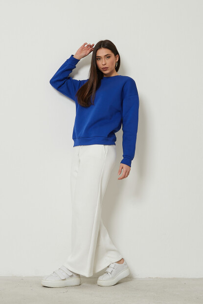 2D2B  Kadın Bisiklet Yaka Uzun Kollu Basic 3 İplik Şardonlu Sweatshirt