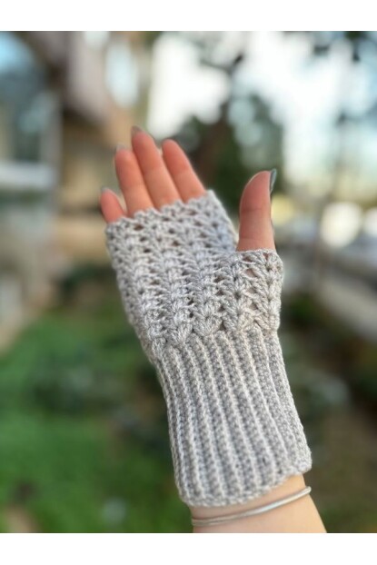 2D2B Kadın El Örmesi Motifli Parmaksız Yarım Kesik Eldiven