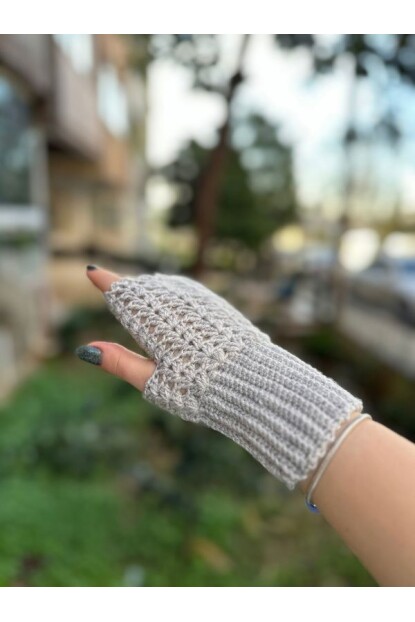 2D2B Kadın El Örmesi Motifli Parmaksız Yarım Kesik Eldiven