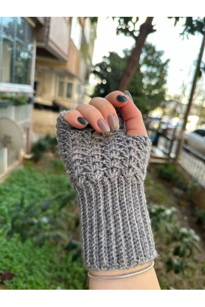 2D2B Kadın El Örmesi Motifli Parmaksız Yarım Kesik Eldiven