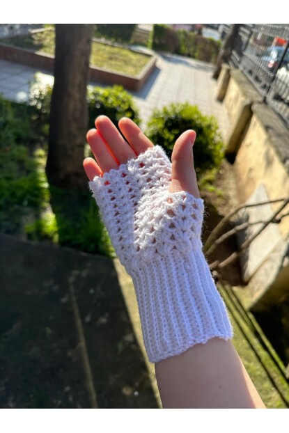 2D2B Kadın El Örmesi Motifli Parmaksız Yarım Kesik Eldiven