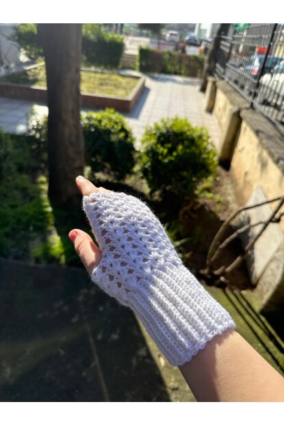 2D2B Kadın El Örmesi Motifli Parmaksız Yarım Kesik Eldiven