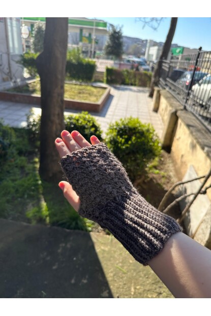 2D2B Kadın El Örmesi Motifli Parmaksız Yarım Kesik Eldiven