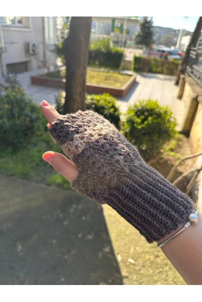 2D2B Kadın El Örmesi Motifli Parmaksız Yarım Kesik Eldiven