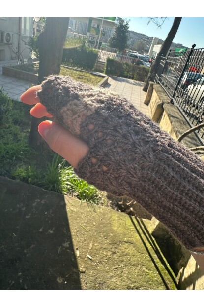 2D2B Kadın El Örmesi Motifli Parmaksız Yarım Kesik Eldiven