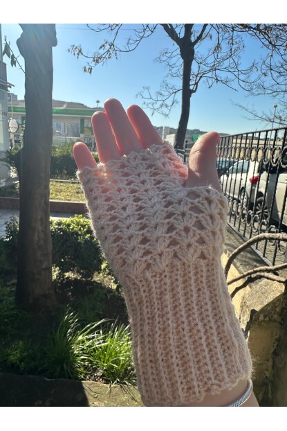 2D2B Kadın El Örmesi Motifli Parmaksız Yarım Kesik Eldiven