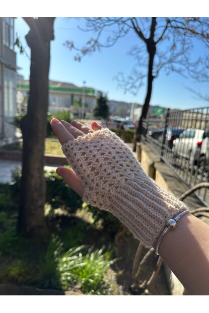 2D2B Kadın El Örmesi Motifli Parmaksız Yarım Kesik Eldiven