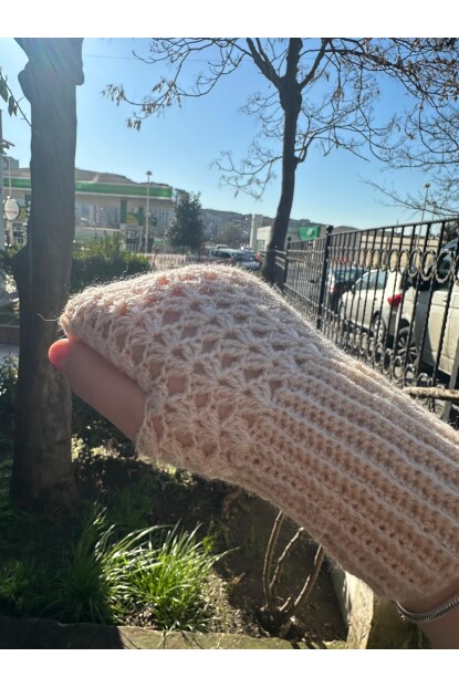 2D2B Kadın El Örmesi Motifli Parmaksız Yarım Kesik Eldiven