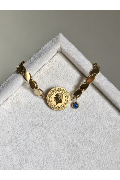 NATURE Çelik Arpa Zincirli Kuyumcu Model Nazar Boncuklu Çeyrek Bileklik