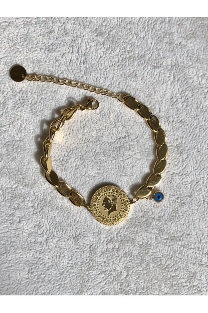 NATURE Çelik Arpa Zincirli Kuyumcu Model Nazar Boncuklu Çeyrek Bileklik