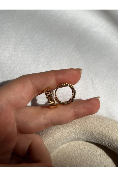 NATURE Çelik  Gold Renk Oval  Küpe Seti