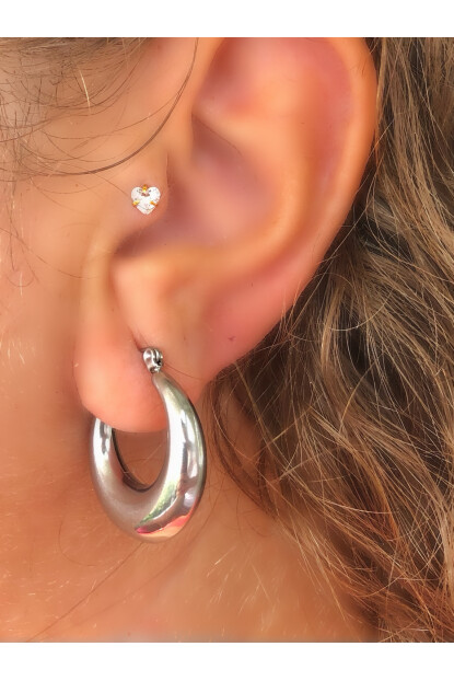 NATURE Çelik Gümüş Renk Oval Halka  Küpe