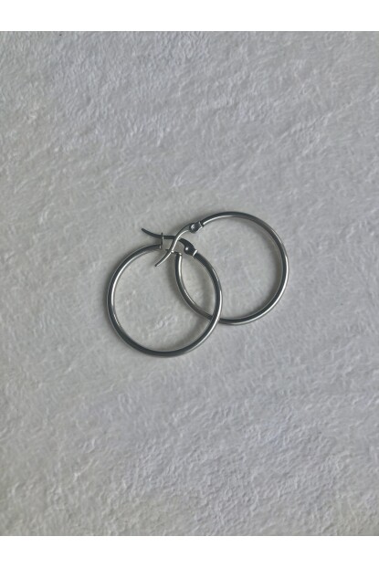 NATURE Çelik Klasik Gümüş Renk 3 cm ebatında Düz Halka Küpe