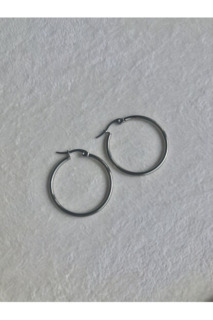 NATURE Çelik Klasik Gümüş Renk 3 cm ebatında Düz Halka Küpe