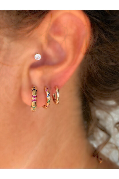 NATURE Çelik Renkli Taşlı 3lü Rose Gold Renk Kombin Halka Küpe