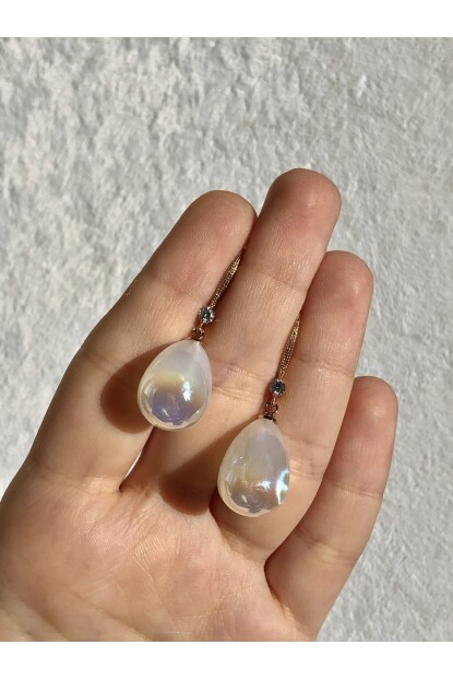 NATURE Çelik Sallantılı  Parlak İncili  Damla Küpe