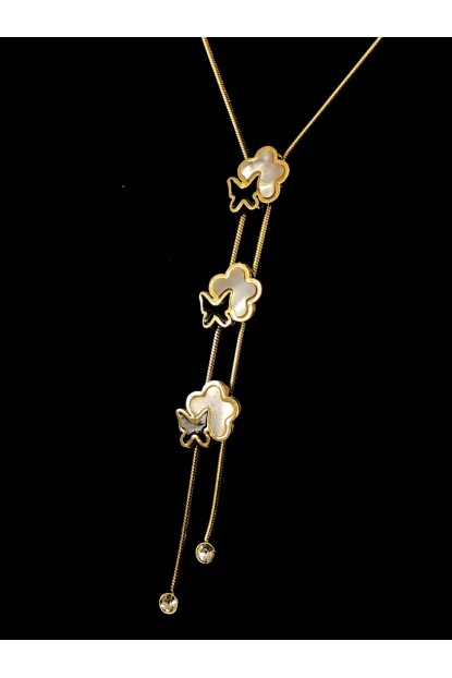 NATURE Çelik Sedef Yonca Kelebekli 48 cm Rose Gold Renk Kolye