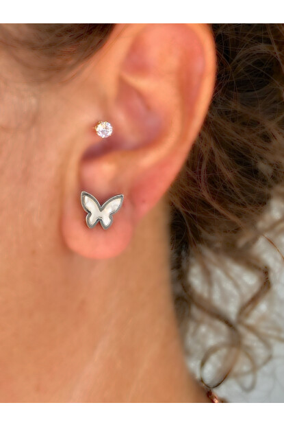 NATURE Çelik Sedefli Gümüş Renk Kelebek Küpe