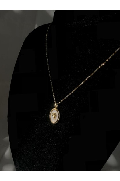 NATURE Çelik Sedefli Taşlı 45 cm Gold Melek Kolye