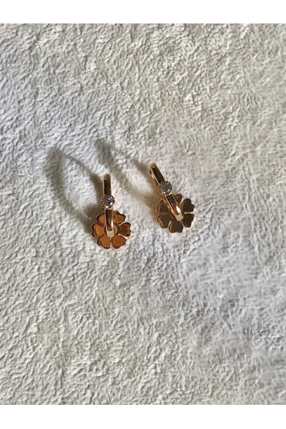 NATURE Çelik Tek Taşlı Gold Yonca Göçmen Küpe