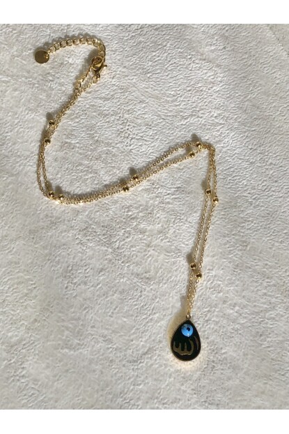 NATURE Çelik Topçuklu Zincirli Nazar Boncuklu Allah Yazılı Gold Renk Kolye