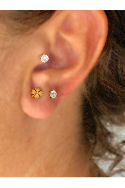 NATURE Çelik Yonca 2li Gold Renk  Küpe Seti