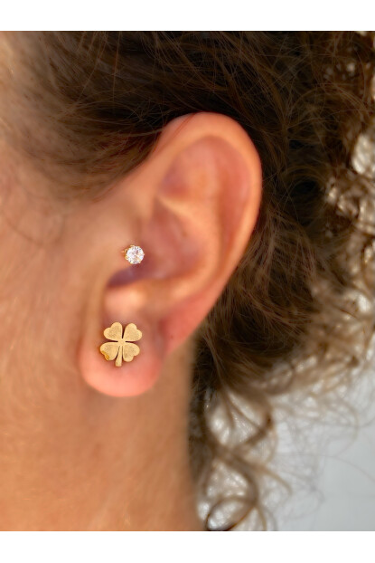 NATURE Çelik Yonca Gold Renk Küpe