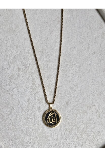 NATURE Çelik Zincirli Allah Yazılı  60cm Gold Renk Uzun Kolye