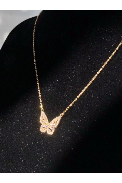 NATURE Çelik Zirkon Taş 45 cm Gold Renk Kelebek Kolye