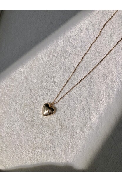 NATURE Çelik Zirkon Taşlı Dolgun Kalpli  48 cm Rose Gold Renk Kolye