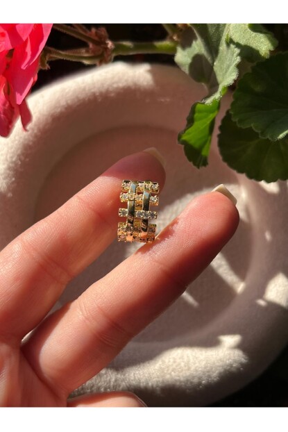 NATURE Çelik Zirkon Taşlı Gold  earcuff