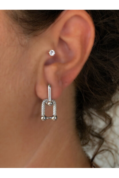 NATURE Çelik Zirkon Taşlı Gümüş Renk Tiff. Küpe