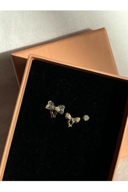 NATURE Çelik Zirkon Taşlı Kurdele Küpe Seti