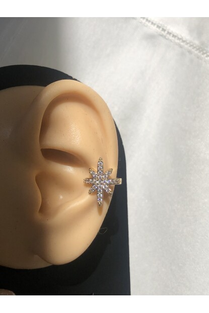 NATURE Çelik  Zirkon Taşlı Kuzey Yıldızı  Sıkıştırma Earcuff Gold Renk Küpe