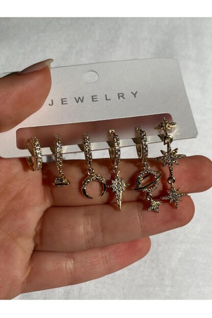 NATURE Çelik Zirkon Taşlı Şık Gezegen Küpe Seti