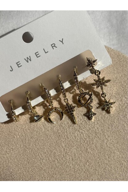 NATURE Çelik Zirkon Taşlı Şık Gezegen Küpe Seti