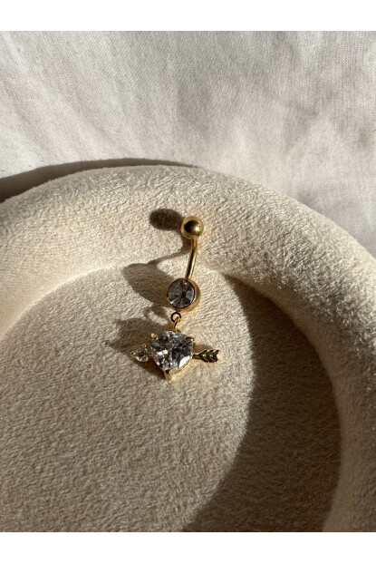 NATURE Cerrah Çelik i Zirkon Taşlı Sallantılı Kalp Göbek Piercing