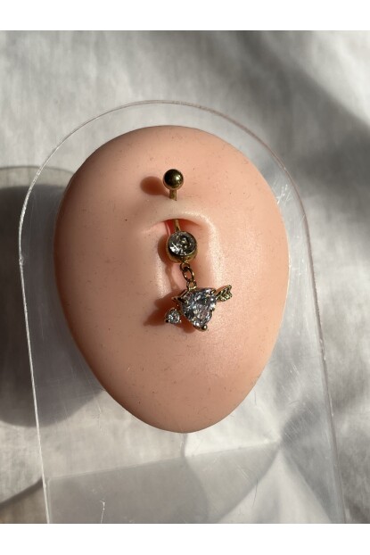 NATURE Cerrah Çelik i Zirkon Taşlı Sallantılı Kalp Göbek Piercing