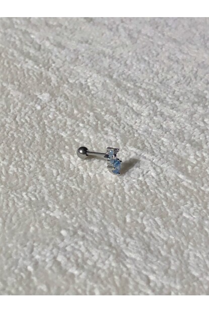 NATURE Cerrahi Çelik Mavi Zirkon Taşlı Çiçekli Gümüş Renk 1cm Piercing