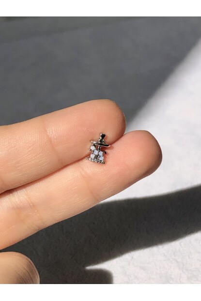 NATURE Cerrahi Çelik Opal Mavi Taşlı  Atlı Karınca Gümüş renk 1cm  Piercing