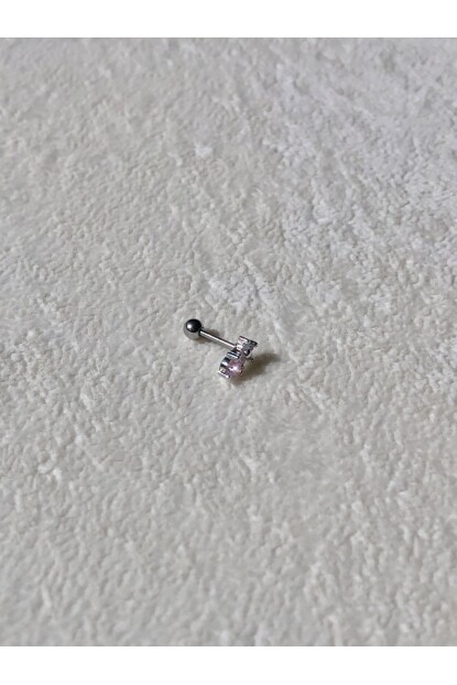 NATURE Cerrahi Çelik Pembe  Zirkon Taşlı Çiçekli Gümüş Renk 1cm Piercing