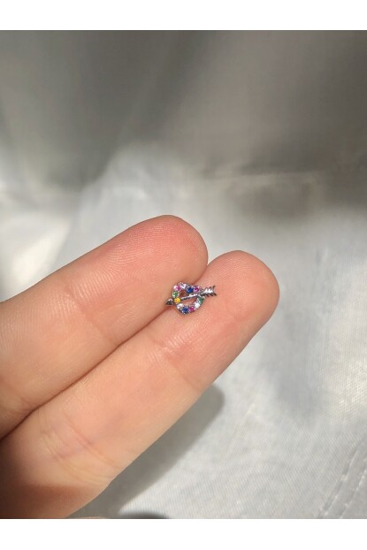 NATURE Cerrahi Çelik Renkli Zirkon Taşlı Kalp Gümüş renk 1cm çap Piercing