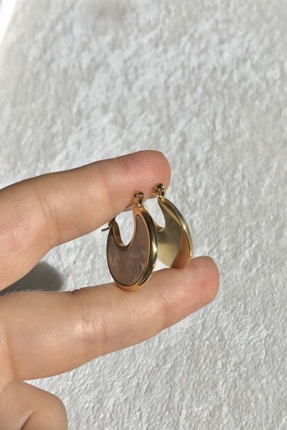 NATURE Cerrahi Çelik Sedefli Gold Renk Halka Küpe