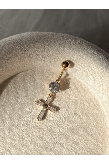 NATURE Cerrahi Çelik Taşlı Haç Göbek Piercing