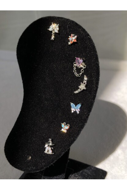 NATURE Cerrahi Çelik  Zirkon Renkli Taşlı Küçük Yıldız  Gümüş renk 1cm  Piercing