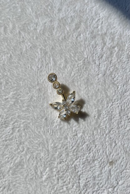 NATURE Cerrahi Çelik Zirkon Taşlı Altın Renk Kelebek Göbek Piercing